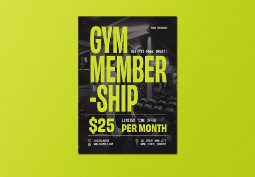 Black Yellow Bold Modern Brutalism Gym Membership Flyer