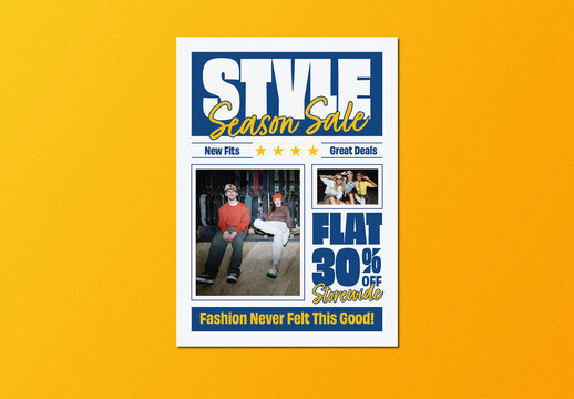 Blue Yellow Bold Retro Editorial Fashion Sale Flyer