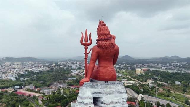 Aerial Drone View of Statue of Belief, the world�s tallest Shiva statue, Rajasthan, India