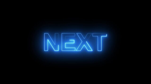 Futuristic glowing neon text effect reading next title card motion graphics design element for modern cyberpunk video intros and sci-fi title sequences digital template