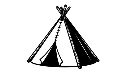 Native American teepee tent vector black illustration showing traditional tribal wigwam shelter isolated on white background element © Abdullahall