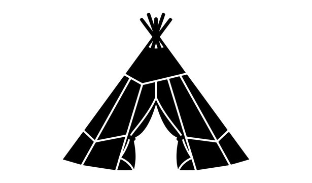 Stylized tipi camping tent icon vector graphic illustration black silhouette for outdoor adventure and tribal culture design