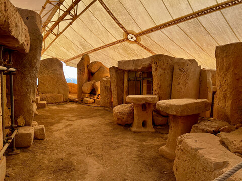 Mnajdra megalithic temples in malta, ancient archaeological site, prehistoric structure