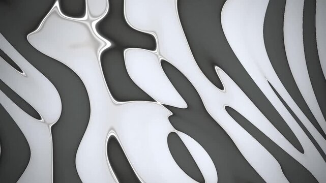 Liquid silver distortion abstract background with flowing metallic curves and shifting dark gray patterns in seamless motion loop.