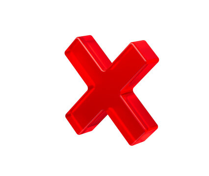 Bold 3D red X mark isolated on white, symbolizing error, refusal or close., 3d illustration