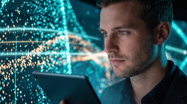 Business analyst holding data tablet
