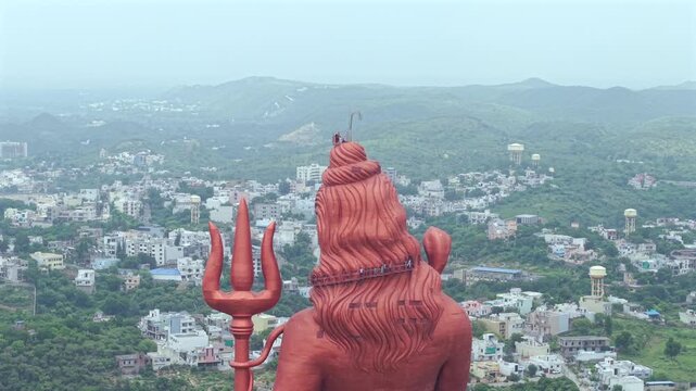 Aerial Drone View of Statue of Belief, the world�s tallest Shiva statue, Rajasthan, India