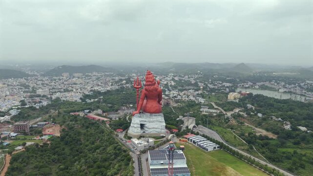 Aerial Drone View of Statue of Belief, the world�s tallest Shiva statue, Rajasthan, India