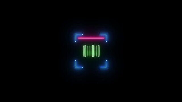 Neon barcode scanner hud interface animation, digital scanning technology