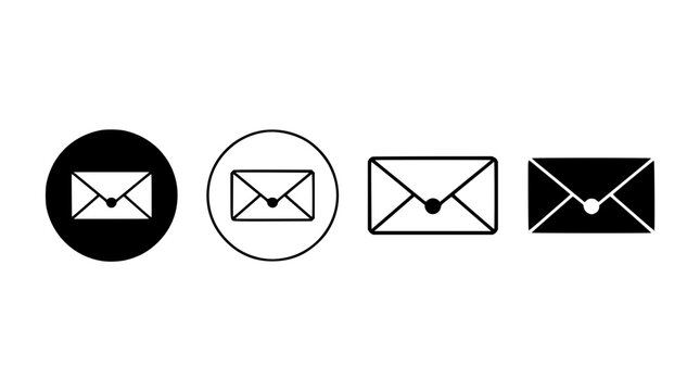 Envelope set with outline, flat, and grayscale versions featuring letter, communication, mail, correspondence with icon and symbol
