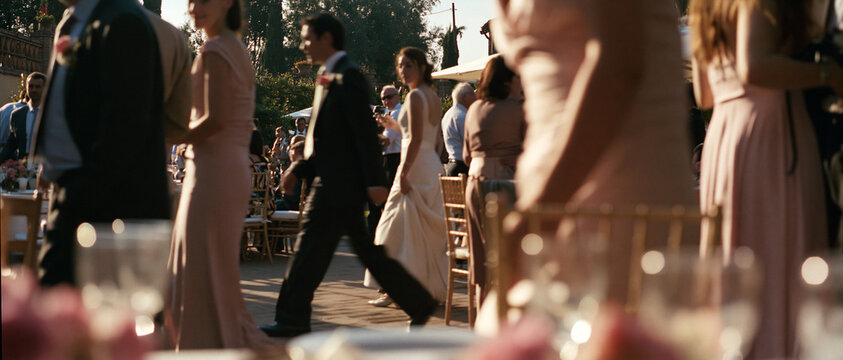 Elegant guests enjoying a refined outdoor celebration