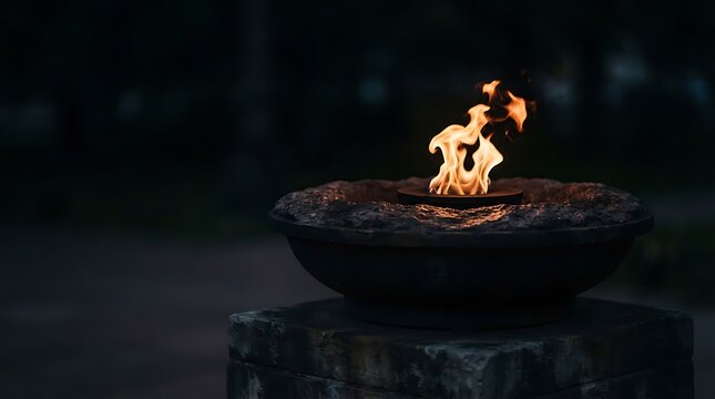 Burning eternal flame in stone brazier for Constitution Day memorial