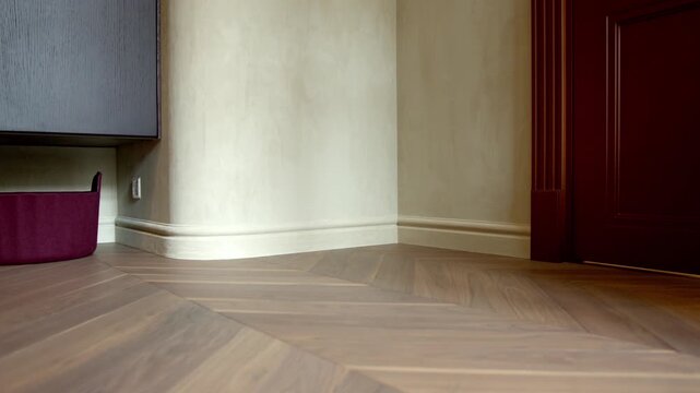 Wooden Parquet Floor And Curved Interior Wall