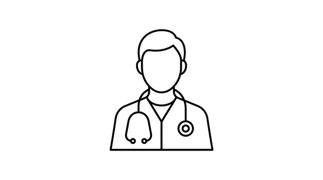Minimalist doctor line icon, professional male physician avatar with stethoscope, medical healthcare worker symbol for web and apps