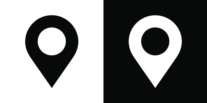 Map pointer icon featuring a classic pinpoint shape, solid black and white minimal navigation marker for digital maps, travel apps, location tracking, and precise placement.