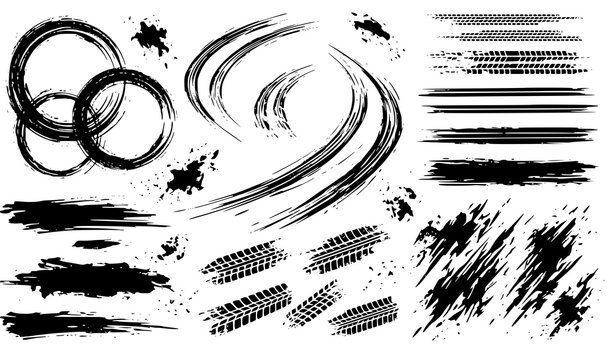 Drift Burnout Tire Marks Black Grunge Vector Collection