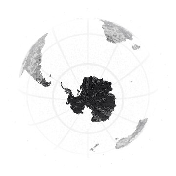 ASCII Art World Globe Centered On Antarctica Black And White Unicode Typographic Map Square Transparent Background