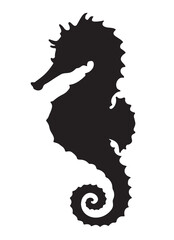 Seahorse black silhouette vector illustration. Solid sea horse shape isolated on white background. © VETOCHKA