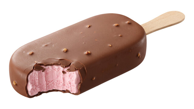 Chocolate Covered Ice Cream Bar with Strawberry Filling Isolated PNG on Transparent Background