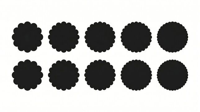 Black circular shapes with scalloped wavy edges gear flower pattern decorative vector illustration design.