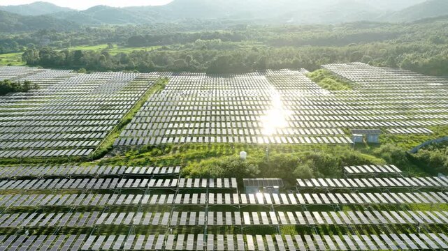 Rows of solar panels in the mountains