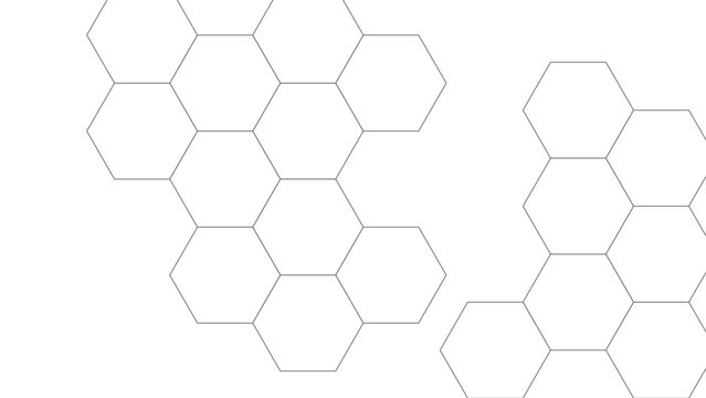Quiet white and grey geometric pattern background. Abstract hexagon clusters with loosely scattered clusters over open space. Refined backdrop for banner and cover.
