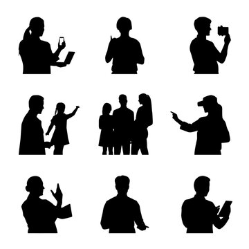 People Using Smartphones Silhouettes Set