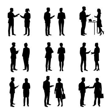 Business People Communication Silhouettes Set