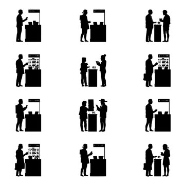 Customer Service and Checkout Counter Silhouettes Set