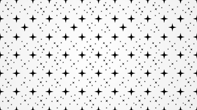 Seamless Minimalist Black and White Pattern with Geometric Stars and Polka Dots for Textile and Wallpaper Design