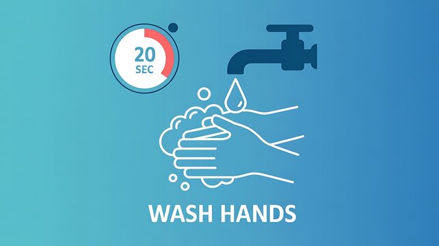 Hand washing instruction icon with twenty seconds timer