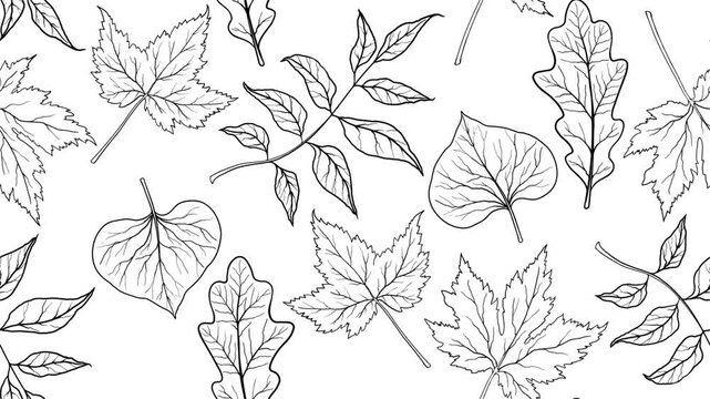 Animation of Falling Leaves Drawn with a Line on a White Background