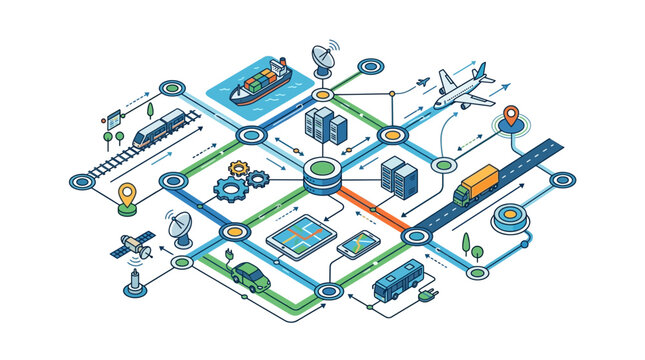 Isometric Digital Logistics and Global Supply Chain Network