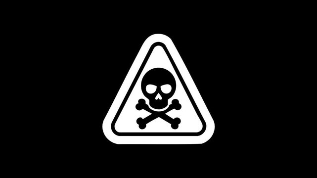 White skull and crossbones warning sign icon isolated on a solid black background