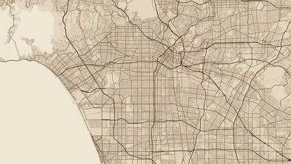 Obraz premium Los Angeles Metro California City Map Poster Antique Parchment Style Wall Art