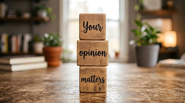 Wooden blocks with inspirational message on desk