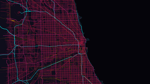 Chicago Metro Illinois City Map Poster Futuristic Cyber Glow Style Wall Art