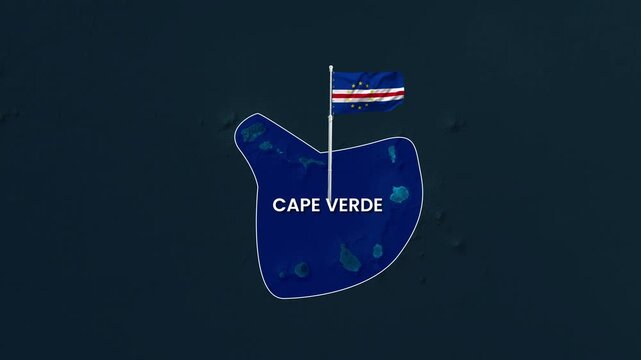 Cape verde map with national flag waving in digital motion animation