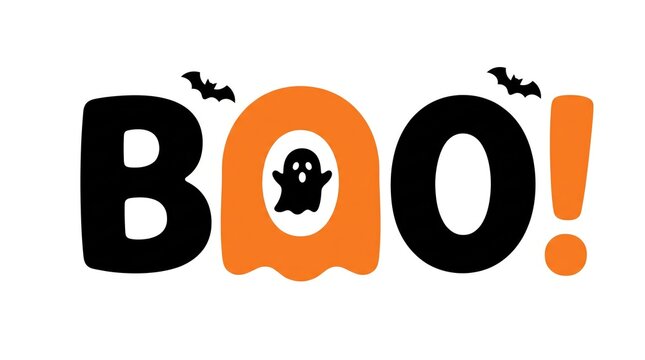 Fun halloween boo spooky text with ghost and bats