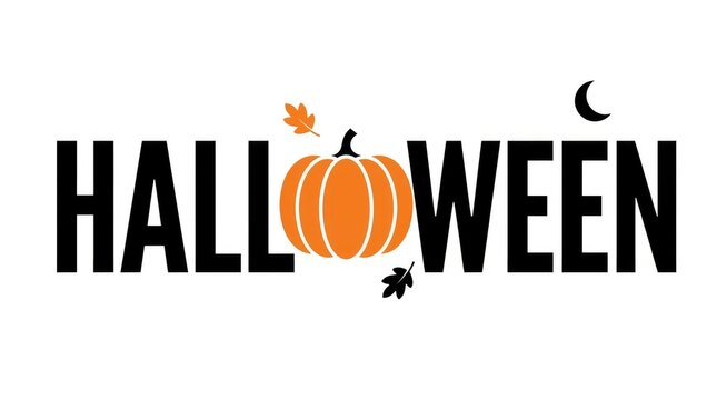 Halloween pumpkin text with autumn leaf and moon