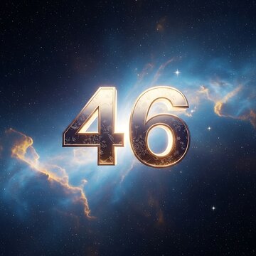 Number 46 glowing in deep space with nebula stars and cosmic light background