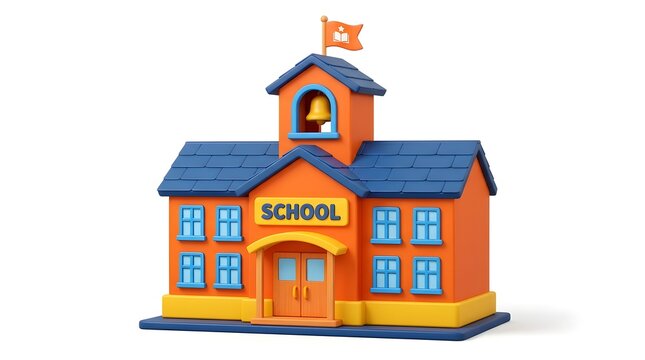 Small 3d school building model isolated on white background
