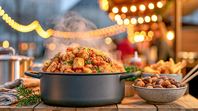 Steam Rising from Roasted Chestnuts at Holiday Market