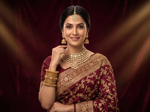 Indian Woman Wearing Kundan Jewelry &ndash; Regal Bridal Fashion Portrait
