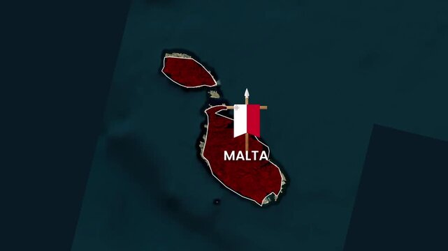 Malta island map with national flag animation for digital video footage