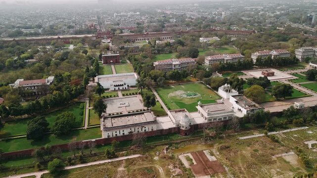 Aerial view of the red fort complex, a historical landmark and unesco world heritage site in delhi, india