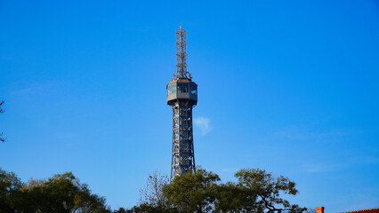 Obraz premium Prague, Czech Republic. Close-up view of Petrin Tower on the hills of Prague in the Czech Republic