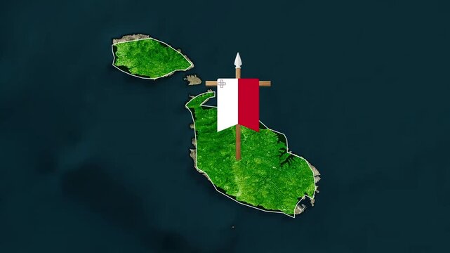 Malta map motion animation with waving national flag video clip