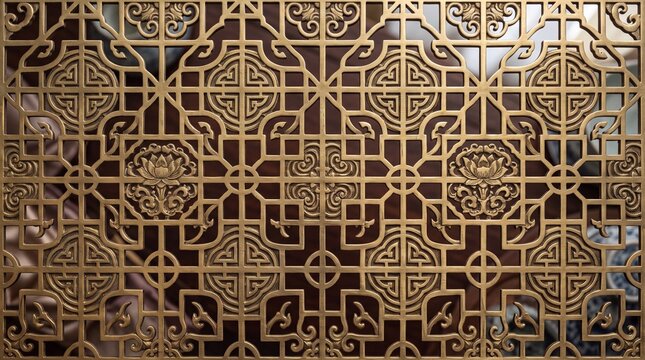 Traditional Chinese Golden Lattice Screen Ornament