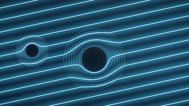 Metamaterial cloaking simulation wavefronts bending around hidden invisibility region seamless loop in vibrant cyan tones
